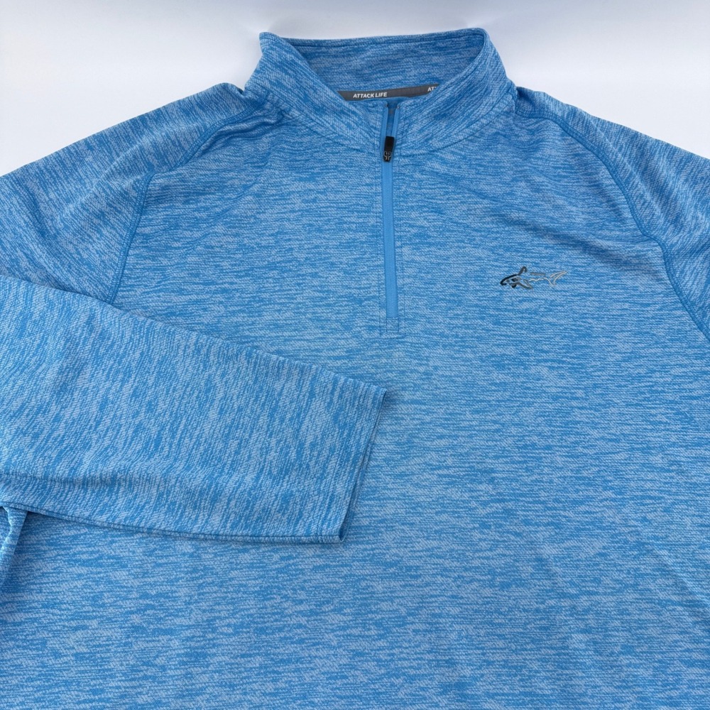 Greg Norman Quarter Zip Pullover Men XXL‎ Shark Logo Attack Life Blue Golf Shirt